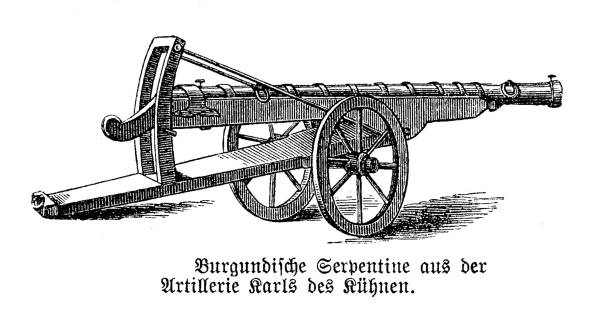 змеевидное фитильное ружье, использовавшееся армией карла i смелого, герцога бургундского в 15 веке - duke of burgundy stock illustrations