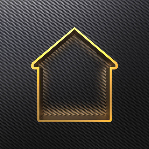 gold house profile on carbon fibre background. 3d render