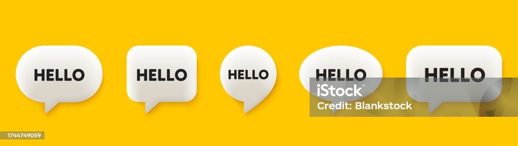 Hello Welcome Tag Hi Invitation Offer 3d Speech Chat Bubbles Vector ...