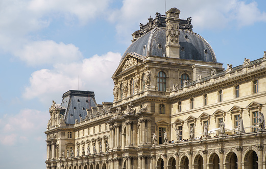 Facade of Louvre Palace photographed in details