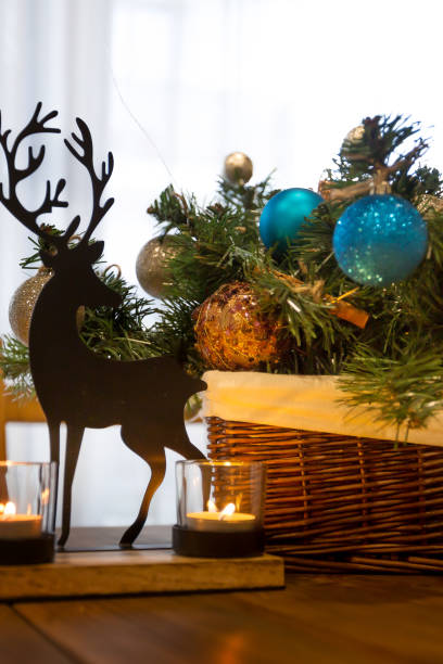 istock Reindeer christmas toy on wooden table 1744758172