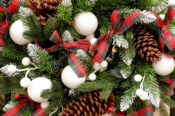 istock Christmas Wreath with white balls close-up 1744758701