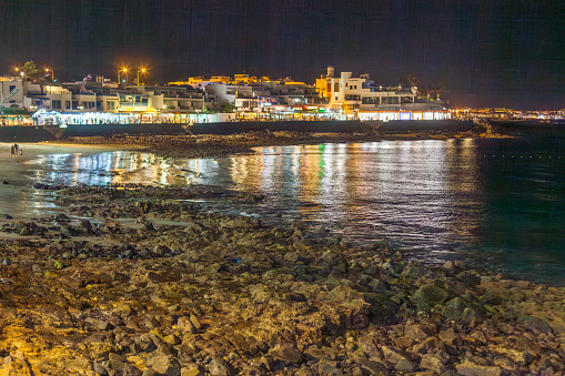 Playa Blanca, Spain - August 31, 2015: night view of promenade of Playa Blanca in Lanzarote, Spain