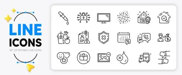 Vector illustration of Inventory cart, Cream and Chemistry pipette line icons. For web app. Vector