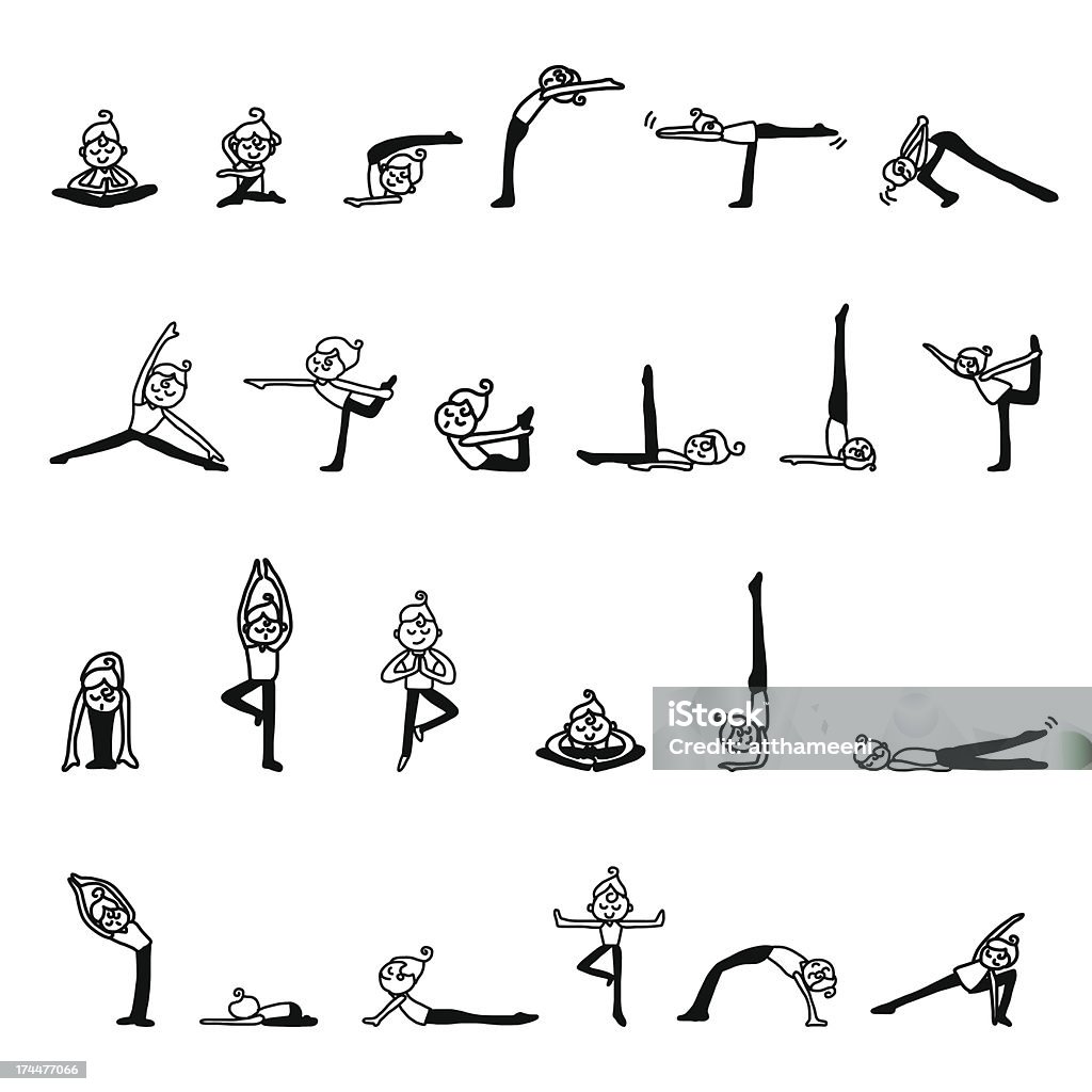 cartoon dessin main Femme jouant de yoga - clipart vectoriel de Adulte libre de droits