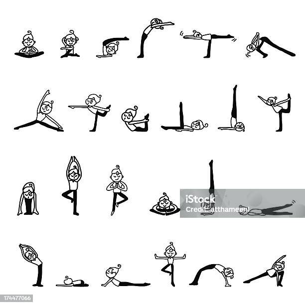 Cartoon Dessin Main Femme Jouant De Yoga Vecteurs libres de droits et plus d'images vectorielles de Adulte - Adulte, Concentration, Croquis