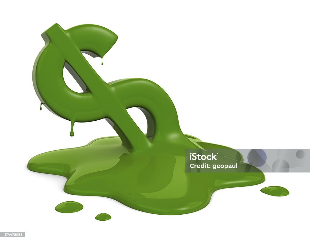 Melting dollar Melting 3d dollar sign. Melting Stock Photo