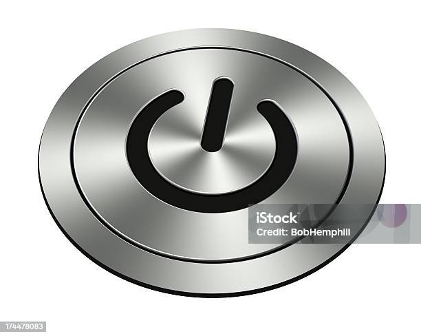 Foto de Chrome Poder Botão e mais fotos de stock de Alumínio - Alumínio, Botão - Peça de Máquina, Botão Start