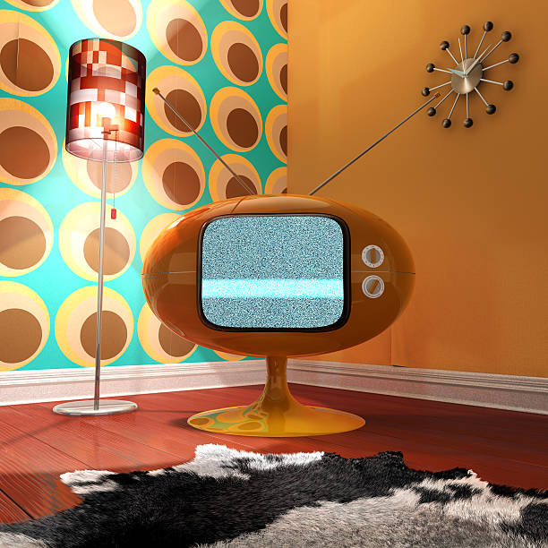 Retro styled living room stock photo