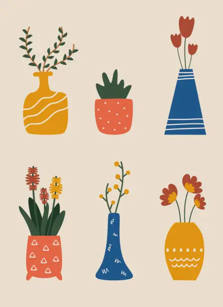 Vector illustration of cute bright multicolored set of flowers