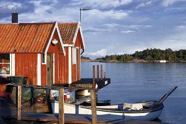 sueco costeira - rowboat nautical vessel small motorboat imagens e fotografias de stock