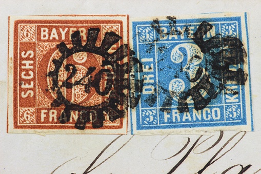 2 Bavarian Kreuzer stamps on envelope