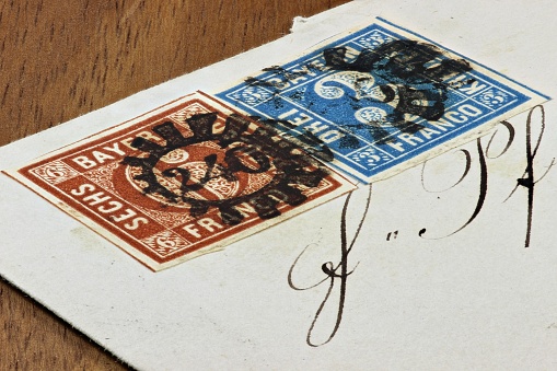 2 Bavarian Kreuzer stamps on envelope