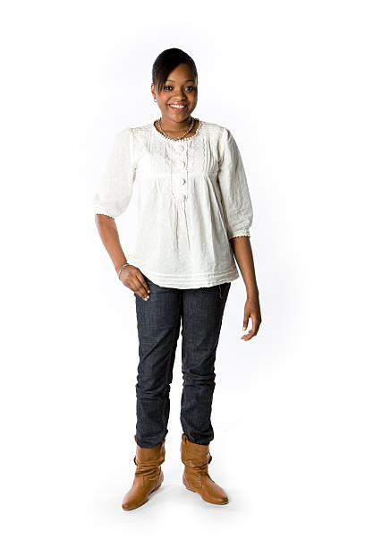 istock Standing woman with white tshirt and jeans 174479111
