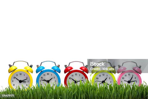 Color Oclock And Grass Stock Photo - Download Image Now - Alarm Clock, Variation, Bell