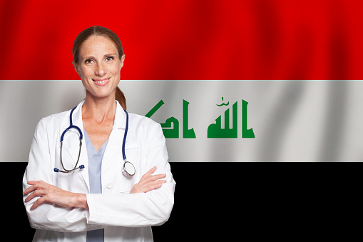 Iraqi general practitioner doctor gp on the flag of Iraq