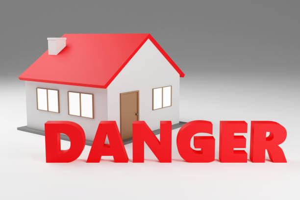 istock Red glowing inscription danger on grey background, warning, danger, information sign to attract attention 3d render 1744815619