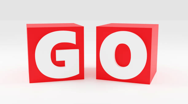 istock 3d render sign go on red cubes and light background. Simple minimalism concept. 1744815682