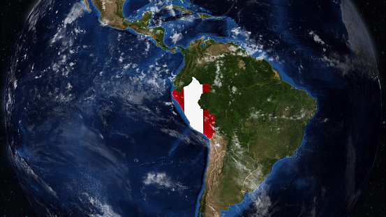 Credit: https://www.nasa.gov/topics/earth/images\n\nAn illustrative stock image showcasing the distinctive flag of Peru beautifully draped across a detailed map of the country, symbolizing the rich history and cultural pride of this renowned European nation.