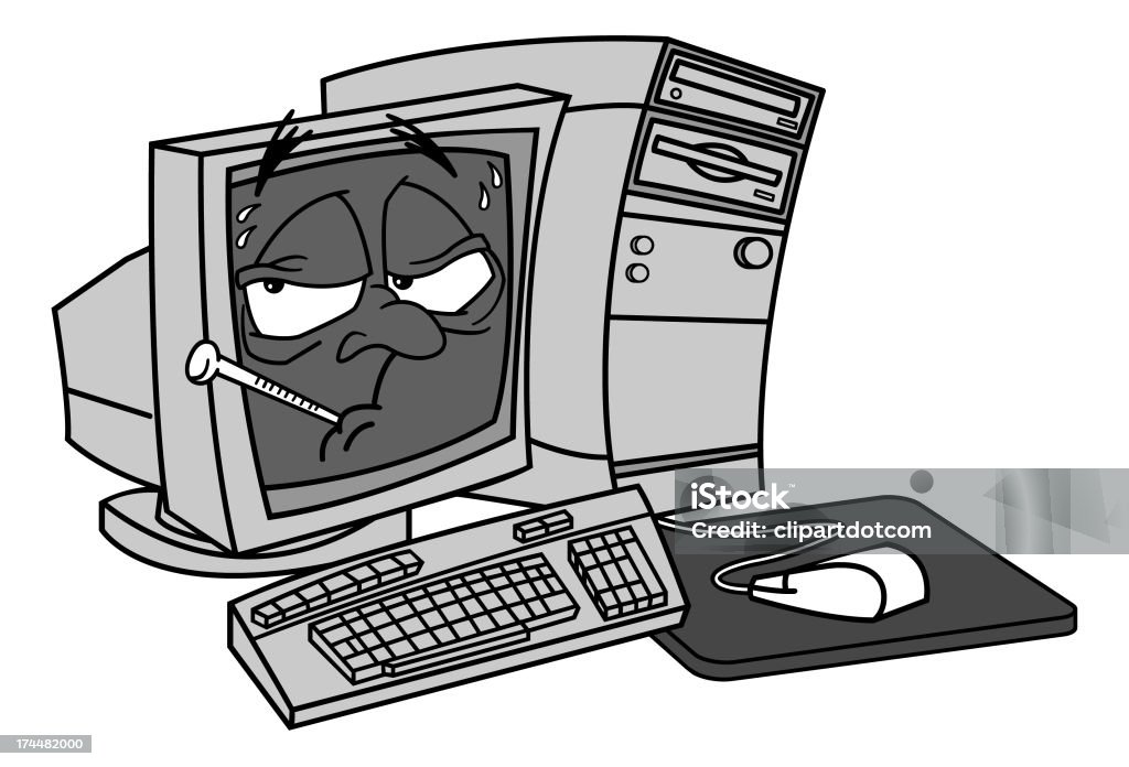 Sick Computer Stock Illustration - Download Image Now - Black And White ...