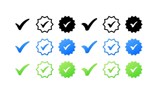 Checkmark icons. Different styles, color, confirmation checkmark, checkmark icons. Vector icons