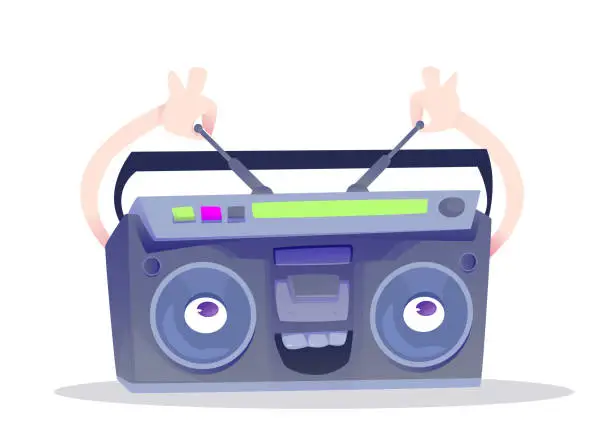 Vector illustration of Retro cassette player with radio receiver