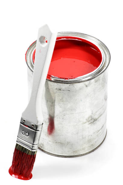 istock bucket with red color paint and brush 1744845605