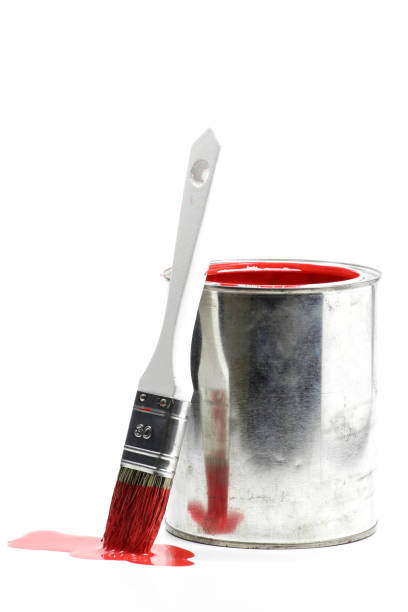 istock bucket with red color paint and brush 1744845607