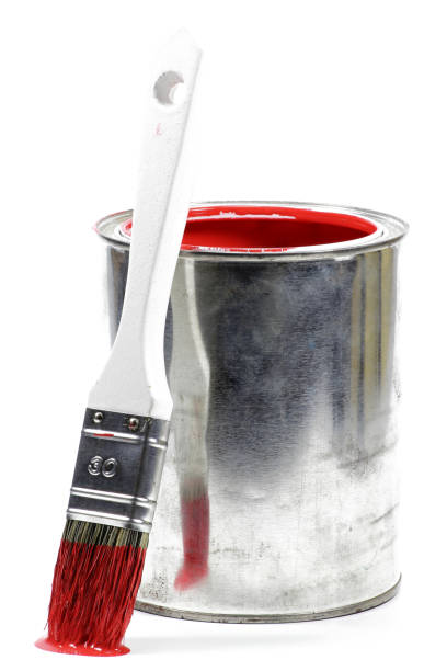 istock bucket with red color paint and brush 1744845608