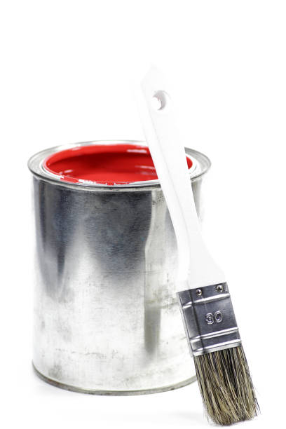 istock bucket with red color paint and brush 1744846144