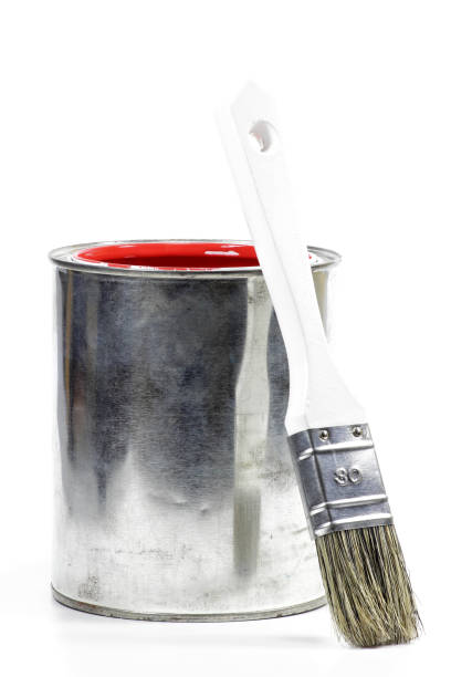 istock bucket with red color paint and brush 1744846147