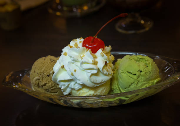 istock Three scoops of delicious ice cream 1744855761