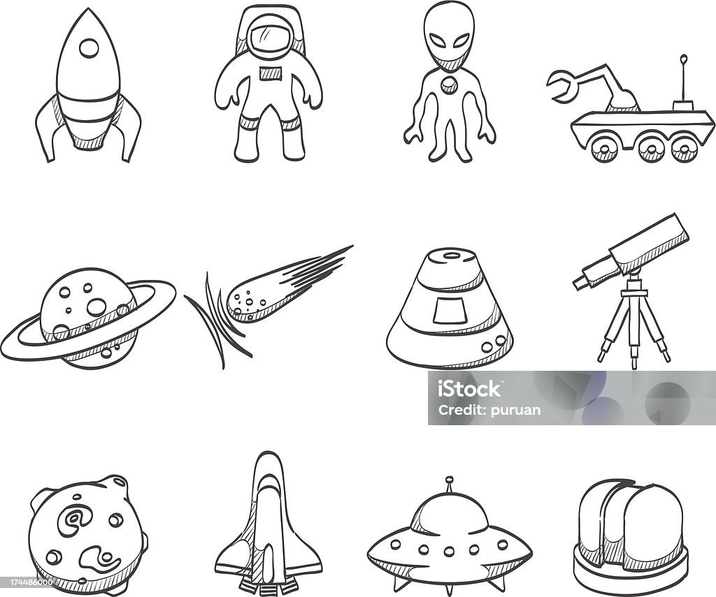 스케치 아이콘-공간 - 로열티 프리 외계인 벡터 아트