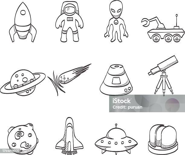 스케치 아이콘공간 외계인에 대한 스톡 벡터 아트 및 기타 이미지 - 외계인, 낙서-드로잉, 우주 비행사