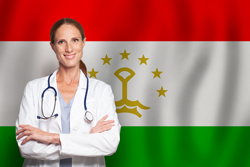 Tajikistani general practitioner doctor gp on the flag of Tajikistan