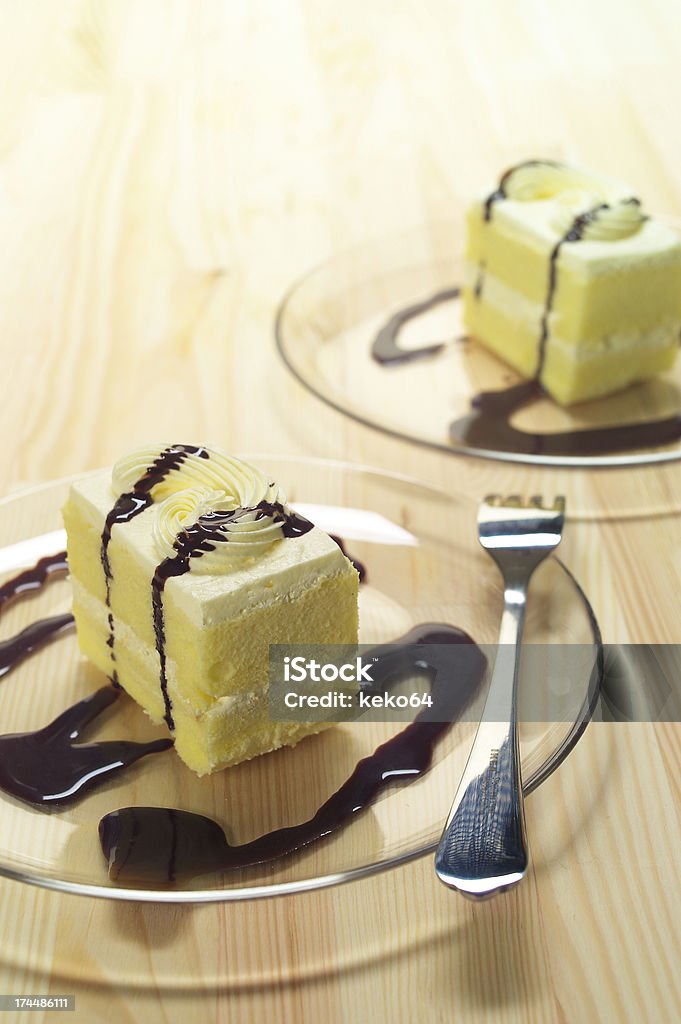 fresh cream cake closeup with chocolate sauce fresh cream cake closeup with chocolate sauce topping Baked Stock Photo