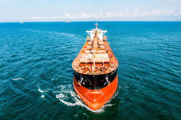 istock Aerial view of general cargo ship in transit. 1744861442