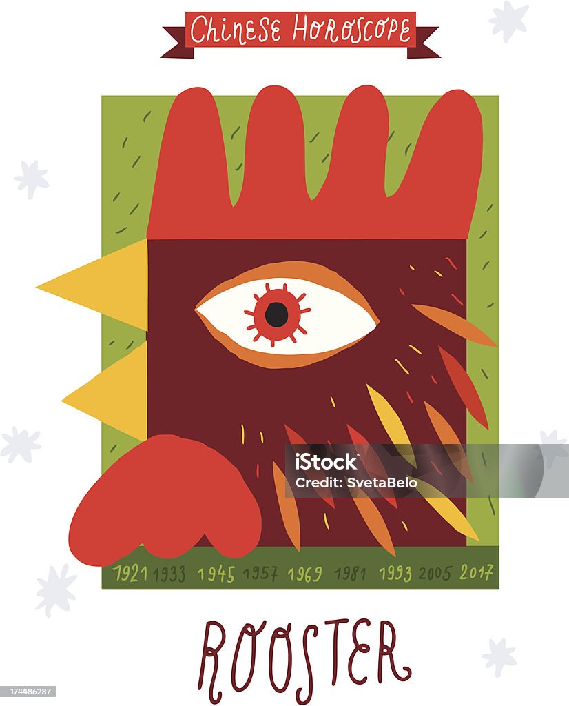 Rooster. horóscopo desenho de vetor. - Vetor de A Data royalty-free