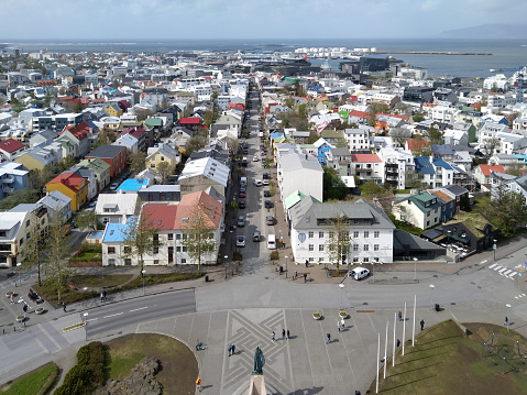 Reykjavik, Iceland - May 24, 2023: aerial of  the capital of Iceland, Reykjavik