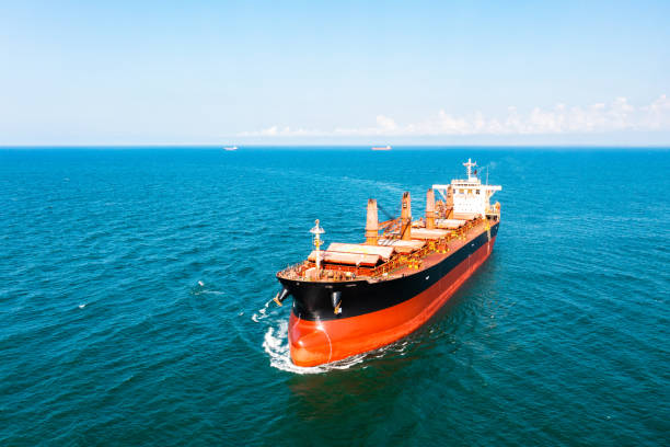 istock Aerial view of general cargo ship in transit. 1744869100