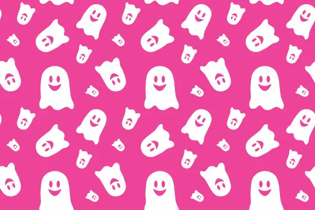 Vector illustration of seamless pattern cute Halloween Ghost on Pink background. Vector