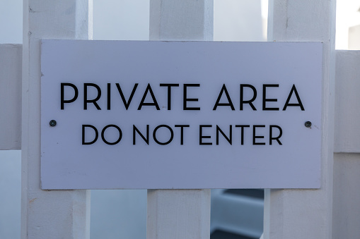 Private area sign at private property