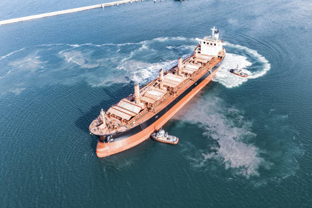 istock Aerial view of general cargo ship in transit. 1744886754