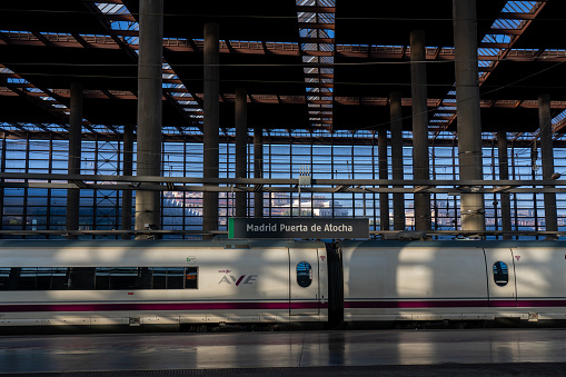 The Renfe AVE train parked at the Atocha station in the Spanish capital. Madrid. Spain. July 29, 2023.