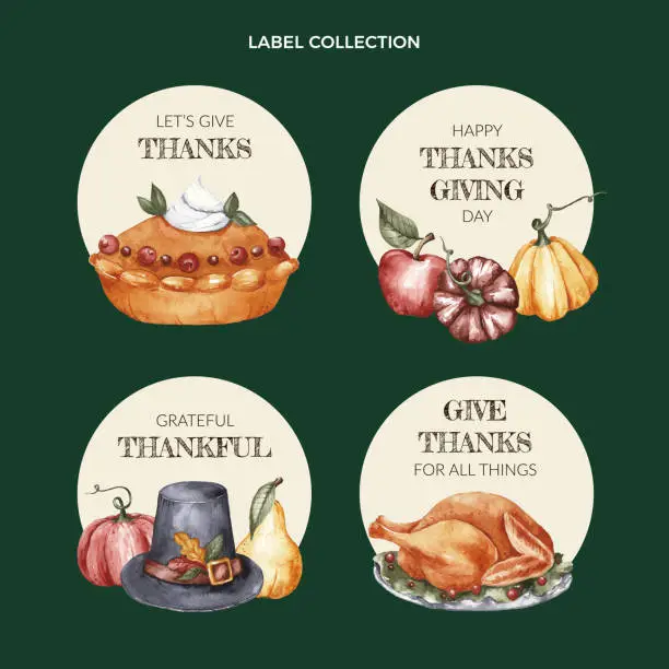 Vector illustration of watercolor thanksgiving labels collection vector design illustration