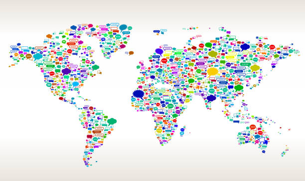 krajów i rozmawiaj pęcherzyki powietrza na mapa świata - discussion talking italy usa stock illustrations