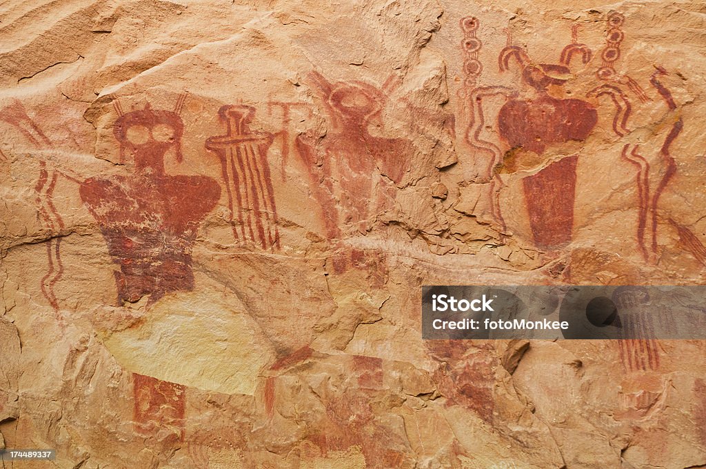 Antiga pictographs, Sego Canyon, Utah, EUA - Foto de stock de Antropomórfico royalty-free