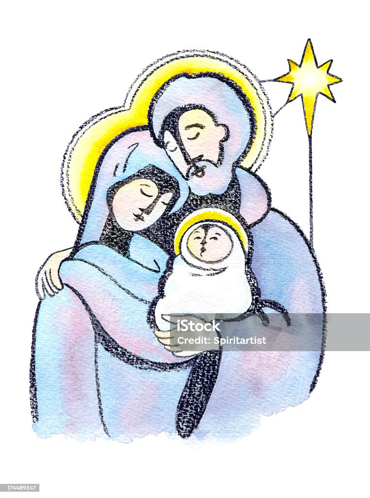 Maria e Giuseppe con il bambino Gesù neonato - Illustrazione stock royalty-free di Bambino