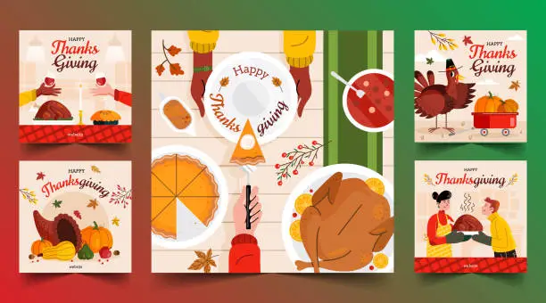 Vector illustration of hand drawn flat thanksgiving banners collection vector design illustration