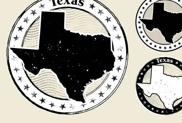 Vector illustration of Texas Grunge Map Black & White Stamp Collection